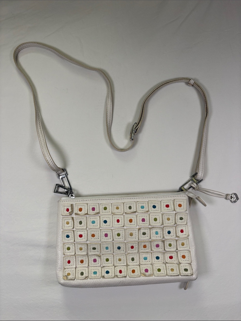 Brighton White Crossbody with Multicolor Stud Squares